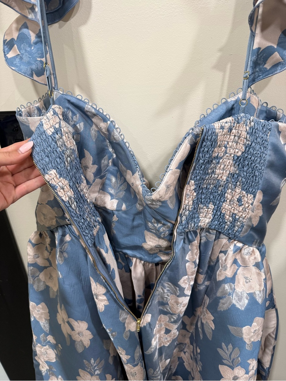 V. Chapman Blue Floral Midi Dress with White Blossoms - Picture 9 of 9
